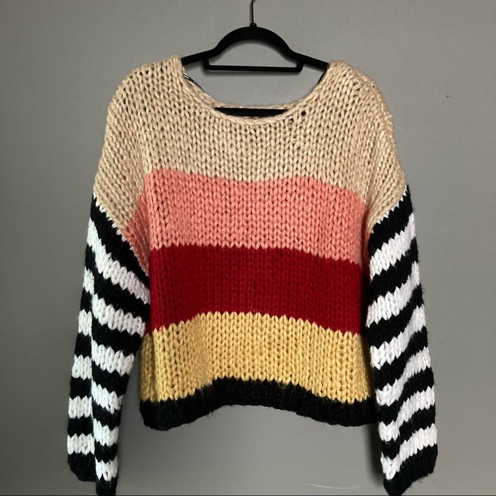 Blank NYC sweater mixed messages‎ boatneck stripe colorblock knitted small